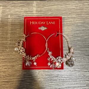Holiday Lane Gold Happy Holidays Hoop Earrings NWT